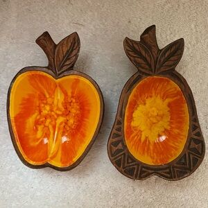 Apple and Pear vintage Treasure Craft Small trinket dish Yellow/Orange 1962 CA
